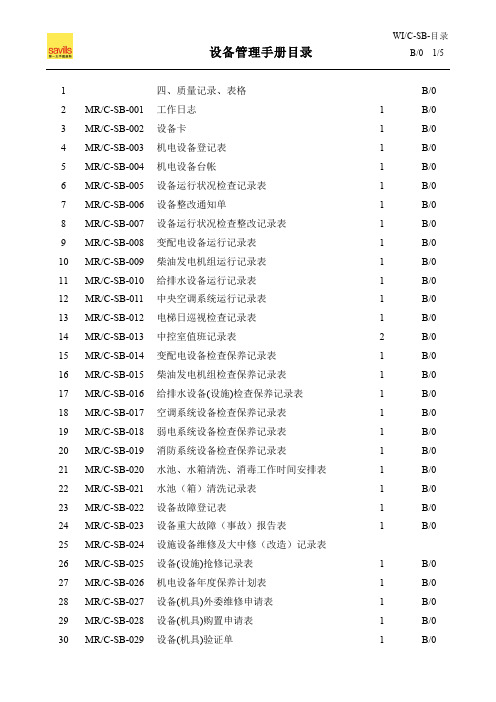 设备管理工作手册表格