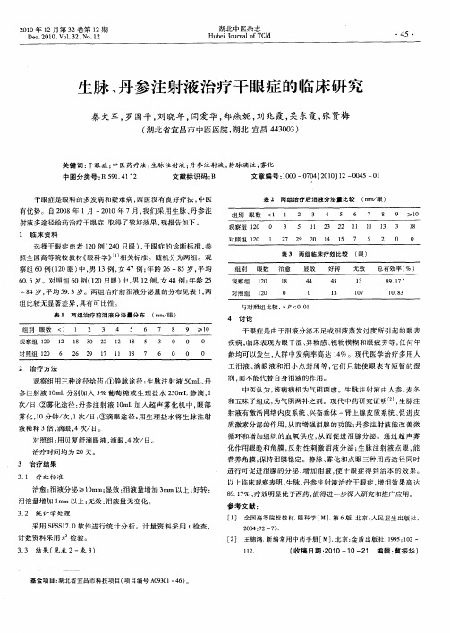 生脉、丹参注射液治疗干眼症的临床研究