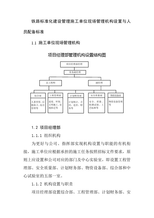 铁路标准化建设管理施工单位现场管理机构设置与人员配备标准