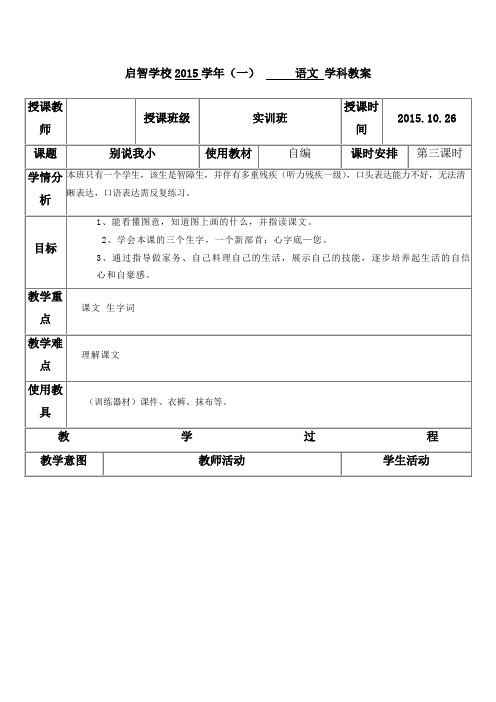 培智学校实训班生活生活语文教案《别说我小3》