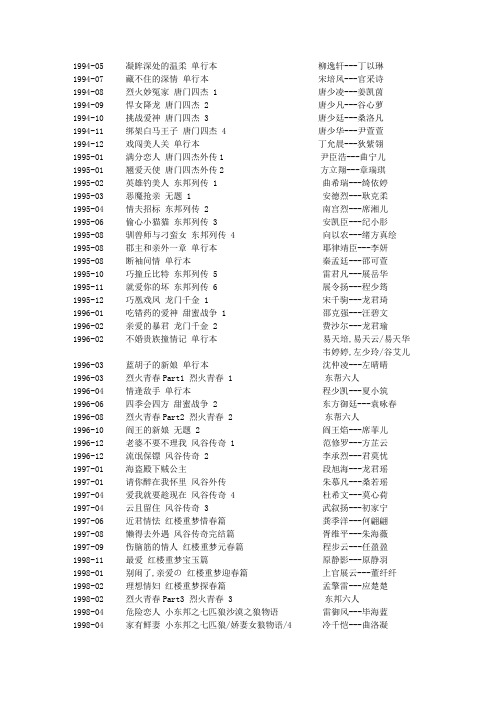 左晴雯作品名录--出版年献--主人公