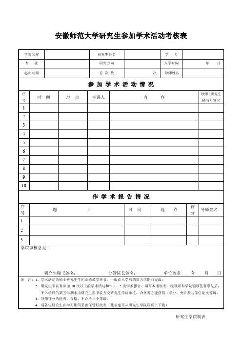 硕士研究生参加学术活动考核表(学生用)