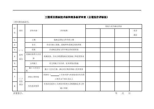 劳务分包工程项目招标技术标和商务标评审表(综合)