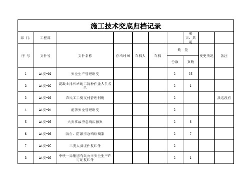 资料归档记录(表样)