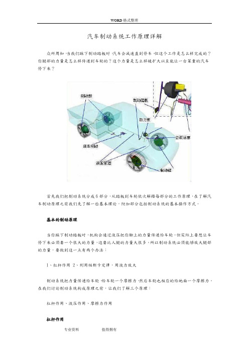 汽车制动系统工作原理详解