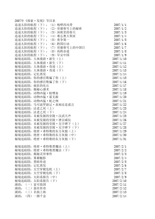 2007年《探索·发现》节目表