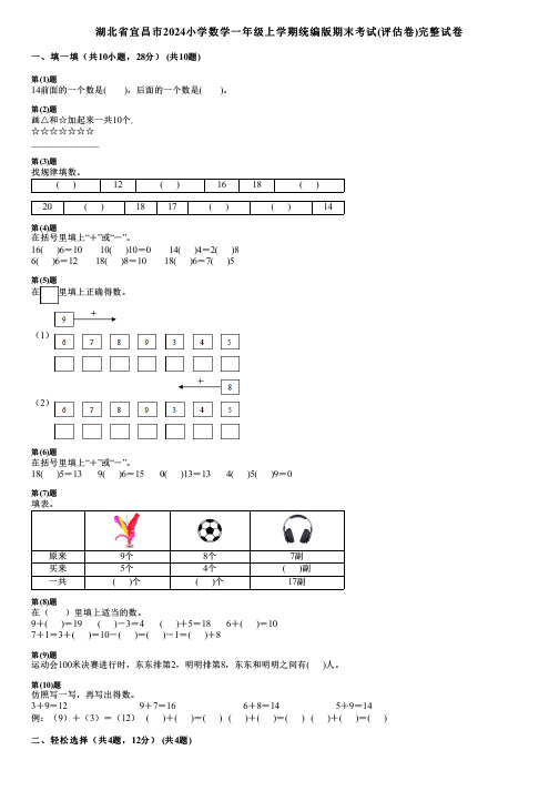 湖北省宜昌市2024小学数学一年级上学期统编版期末考试(评估卷)完整试卷