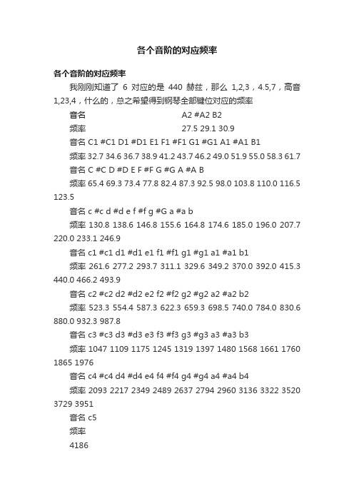 各个音阶的对应频率