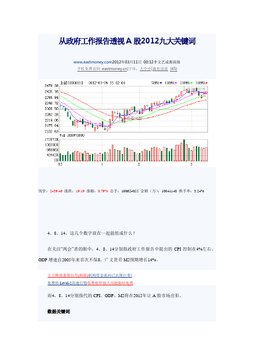 从政府工作报告透视A股2012九大关键词