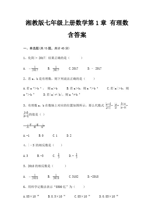 湘教版七年级上册数学第1章 有理数 含答案