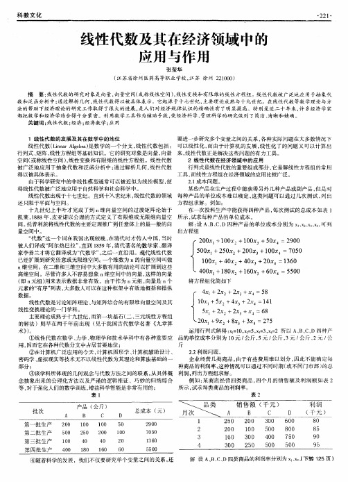 线性代数及其在经济领域中的应用与作用