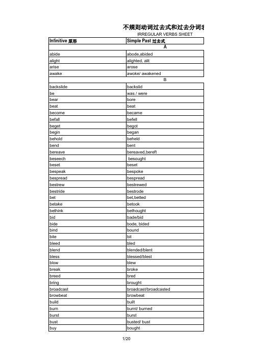 不规则动词过去式和过去分词表(最全)