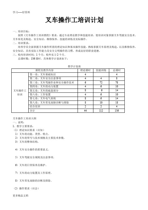 叉车培训计划教学文案