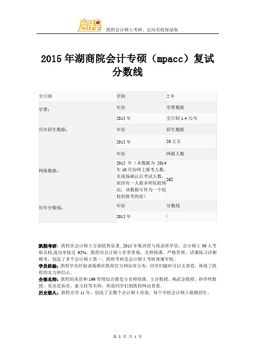 2015年湖商院会计专硕(mpacc)复试分数线