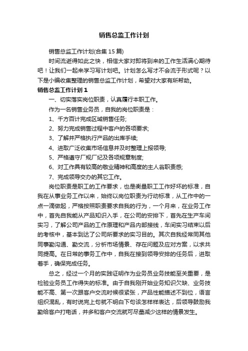 销售总监工作计划（合集15篇）