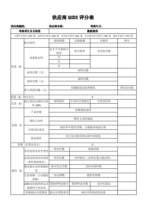 供应商QCDS评分表(模板)