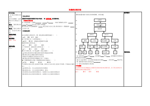 山东省七年级生物上册 第二单元 第四章 第一节 生物的分类方法教学案(无答案)(新版)济南版