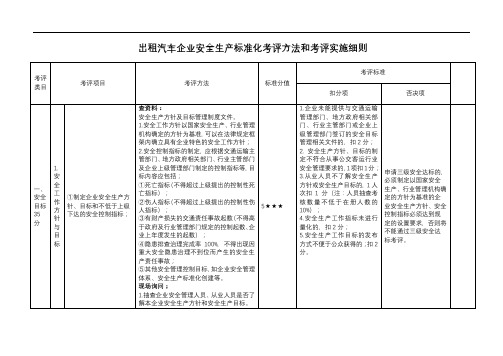 出租汽车企业安全生产标准化考评方法和考评实施细则