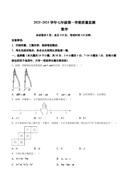 河北省保定市安新县2023-2024学年七年级上学期期末质量监测数学试卷(含解析)