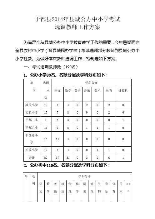 于都县2014年县城公办中小学考试选调教师工作方案