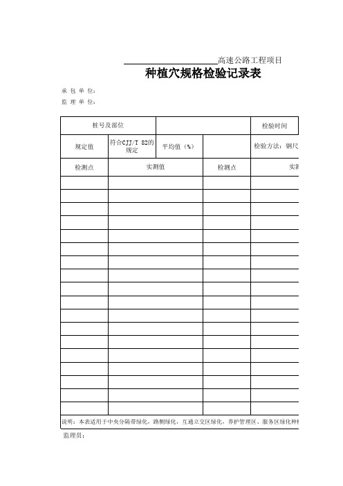 种植穴规格检验记录表