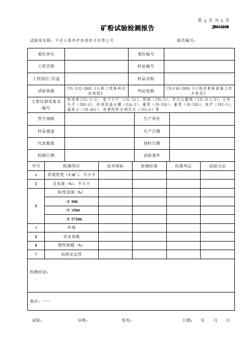 公路工程项目-010205--矿粉检测报告(模板)