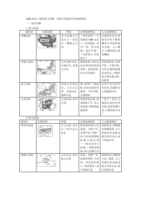 2020届高三地理复习讲解：我国主要地形区和地理特征