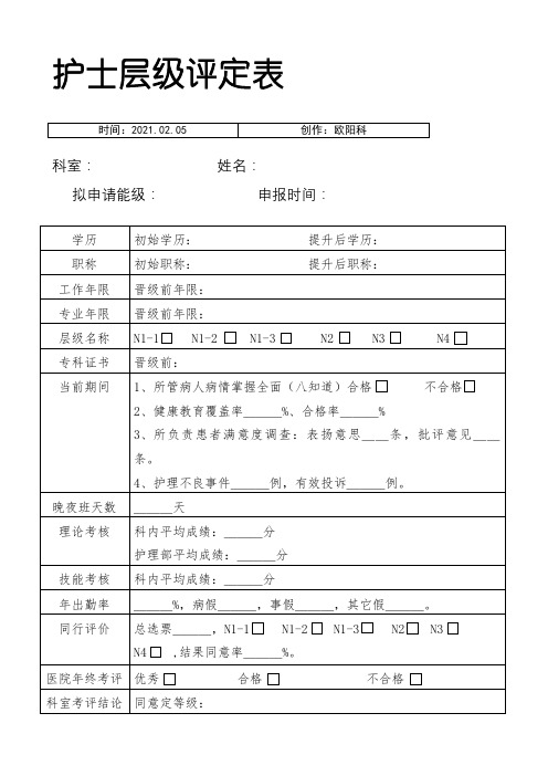 护士层级评定表之欧阳科创编