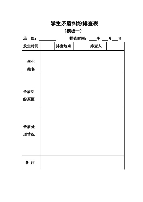 学生矛盾纠纷排查记录表(四套模板-可修改-可编辑-可直接打印)