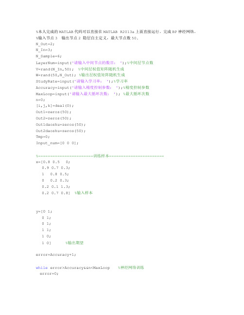 MATLAB完成BP神经网络