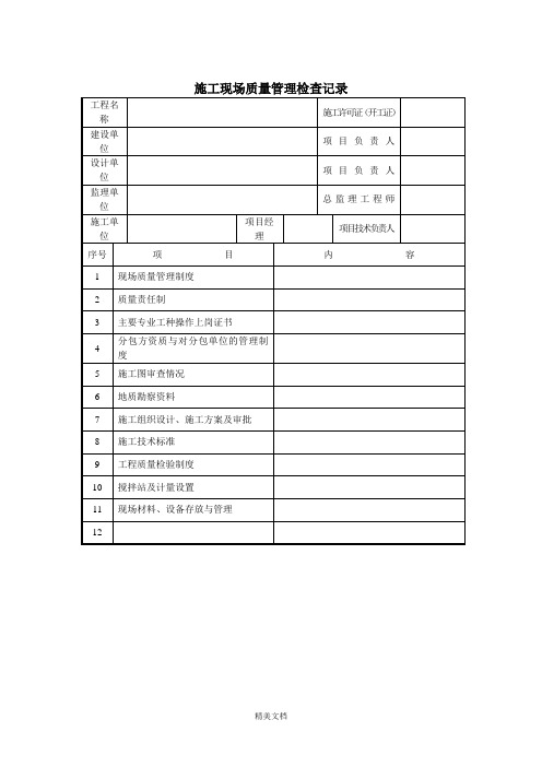 施工现场质量管理检查记录表