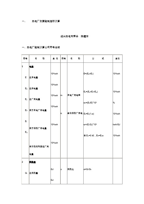 热电厂主要能耗指标计算