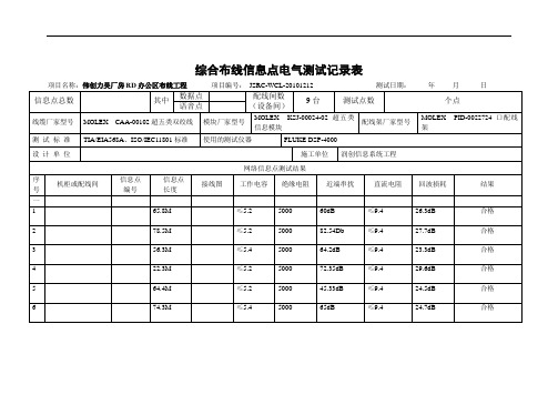 综合布线信息点电气测试记录簿表