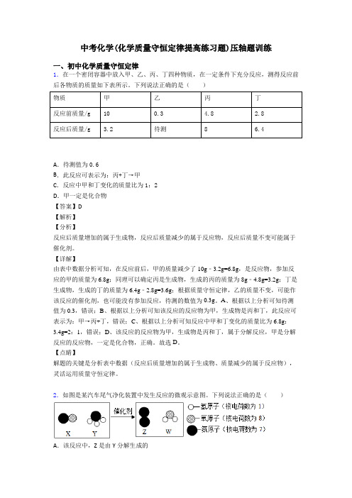 中考化学(化学质量守恒定律提高练习题)压轴题训练