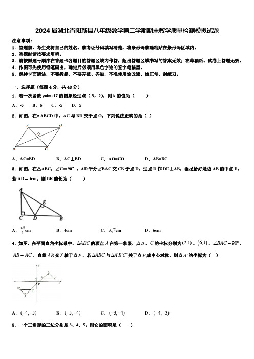 2024届湖北省阳新县八年级数学第二学期期末教学质量检测模拟试题含解析