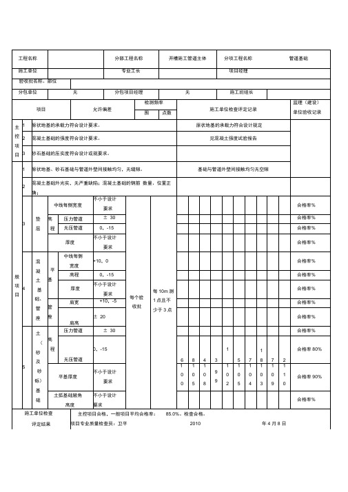 管道基础工程检验批质量验收记录文稿