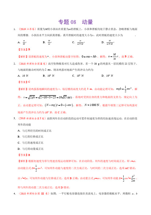 2017-2019年高考真题物理分项汇编专题08 动量