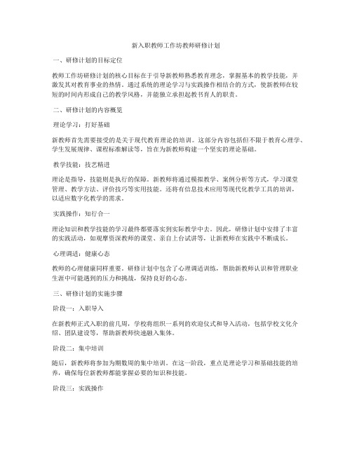 新入职教师工作坊教师研修计划