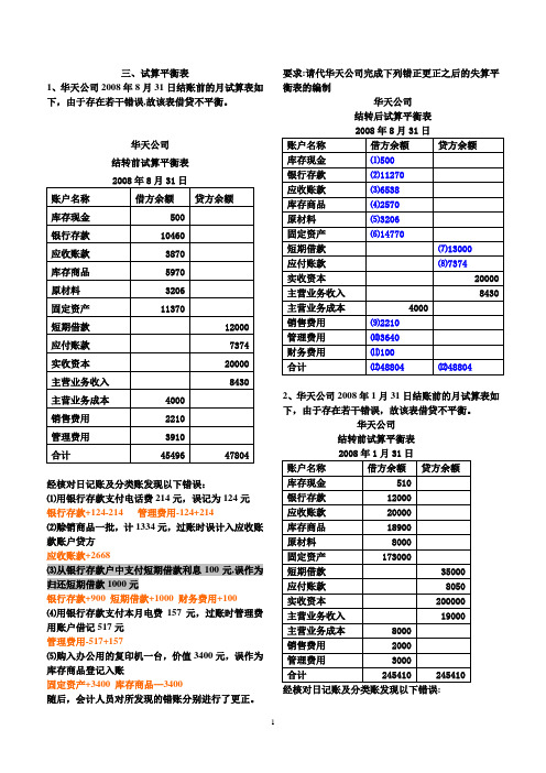 会计基础综合题—试算平衡表(含答案)k