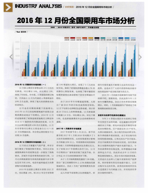 2016年12月份全国乘用车市场分析