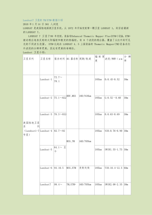 Landsat7卫星的TM数据介绍(可编辑修改word版)