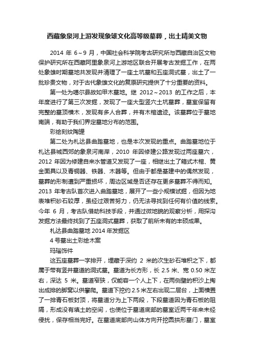 西藏象泉河上游发现象雄文化高等级墓葬，出土精美文物