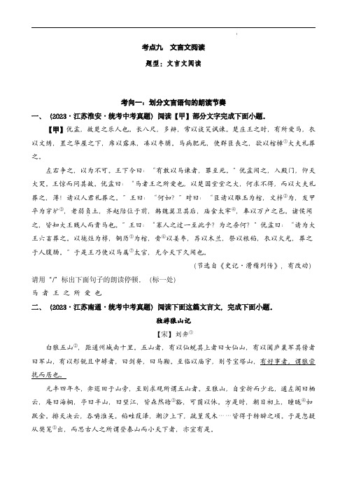 中考语文复习考点帮(江苏专用)09 文言文阅读(好题冲关)(原卷版)