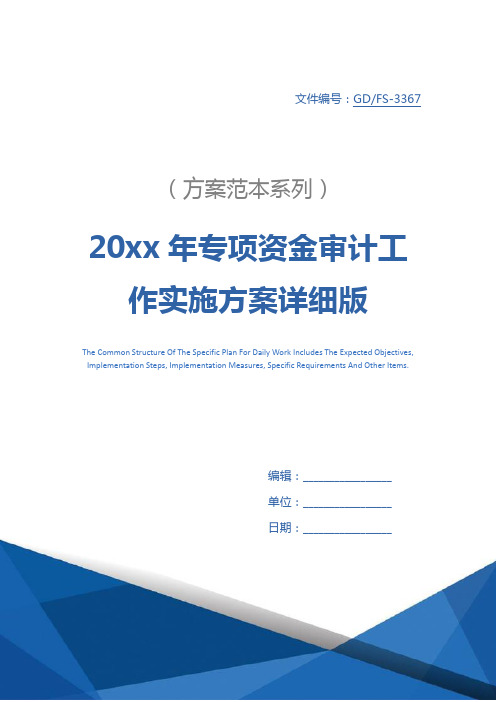 20xx年专项资金审计工作实施方案详细版