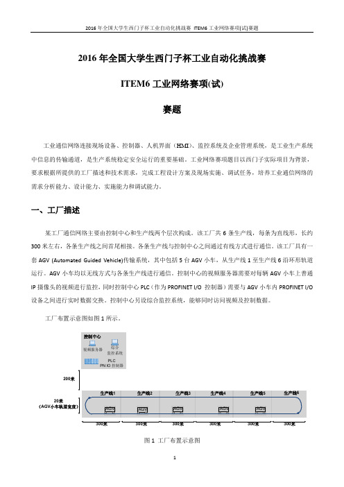 2016年全国大学生西门子杯工业自动化挑战赛ITEM6工业网络赛项(试)样题