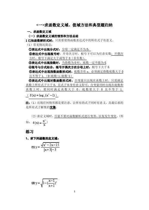 (精华)函数定义域与值域经典题型归纳总结讲义学生版(无答案)