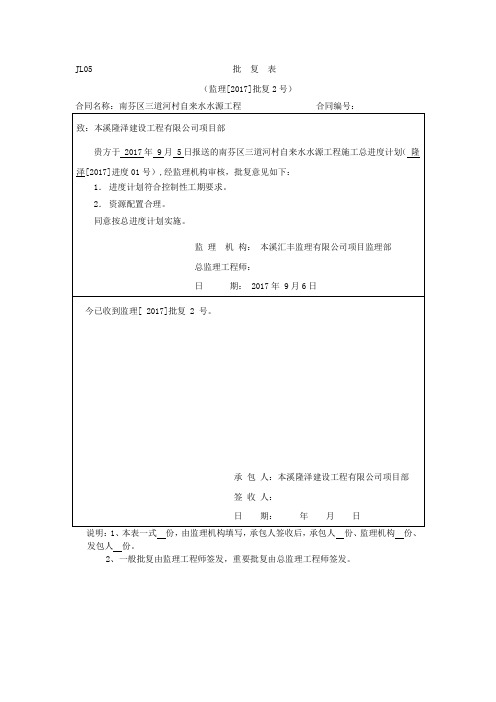 施工进度计划批复