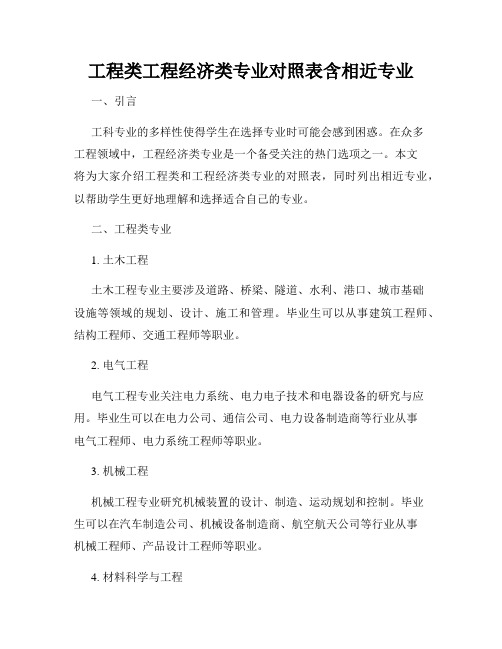 工程类工程经济类专业对照表含相近专业