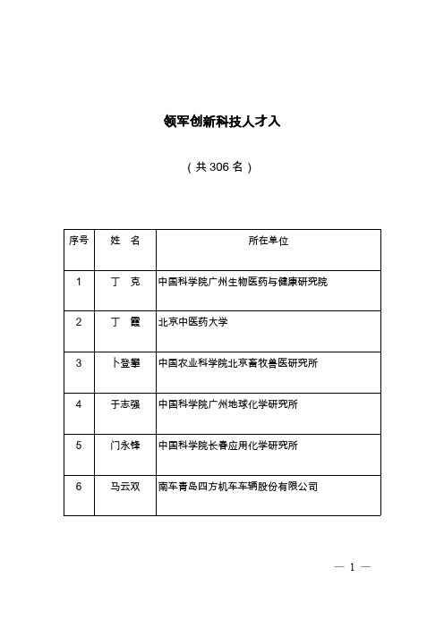 创新人才推进计划实施方案--领军创新人才名单