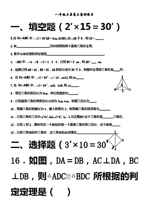 八年级上直角三角形练习